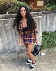 Plaid Print Long Sleeve Top Mini Skirt 2 Piece Sets OD-68200