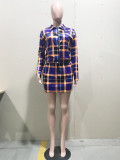 Plaid Print Long Sleeve Top Mini Skirt 2 Piece Sets OD-68200