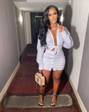 White Shirt Top And Mini Skirt Two Piece Sets WSM-5219