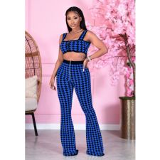 Houndstooth Print Crop Top And Pants 2 Piece Sets SFY-226