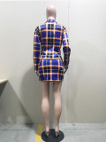 Plaid Print Long Sleeve Top Mini Skirt 2 Piece Sets OD-68200