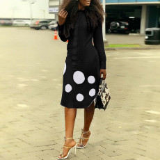 Polka Dot Print Long Sleeve Midi Dress OD-68254