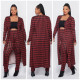 Plus Size Houndstooth Print Long Cloak+Pants 2 Piece Sets XMY-9293