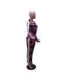 Tie Dye Print Zipper Long Sleeve Two Piece Sets FOSF-8026