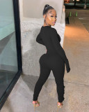 Sexy Ribbed Lace Up Long Sleeve Slim Jumpsuits FOSF-8038