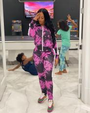 Tie Dye Print Zipper Long Sleeve Two Piece Sets FOSF-8026