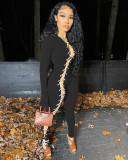 Sexy Ribbed Lace Up Long Sleeve Slim Jumpsuits FOSF-8038