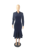Solid Hooded Long Sleeve Mermaid Midi Dress FOSF-8034