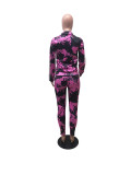 Tie Dye Print Zipper Long Sleeve Two Piece Sets FOSF-8026