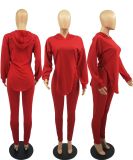 Casual Solid Hooded Long Sleeve 2 Piece Pants Set FOSF-8039