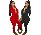 Casual Solid Hooded Long Sleeve 2 Piece Pants Set FOSF-8039