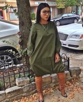 Plus Size Solid Long Sleeve Casual Loose Midi Dress LSL-8023