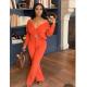 Solid V Neck Long Sleeve Two Piece Sets FOSF-8010