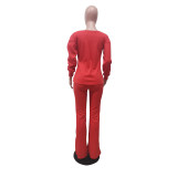 Solid V Neck Long Sleeve Two Piece Sets FOSF-8010
