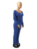 Solid V Neck Long Sleeve Two Piece Sets FOSF-8010