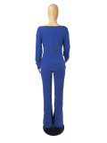 Solid V Neck Long Sleeve Two Piece Sets FOSF-8010