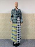 Fashion Casual Plaid Splice Lapel Long Shirts GLF-8082