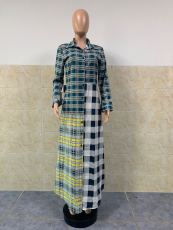 Fashion Casual Plaid Splice Lapel Long Shirts GLF-8082