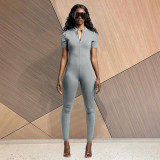 Casual Sports Short Sleeve Zipper Jumpsuits GLF-8117