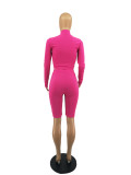 Solid Long Sleeve Knee Lengh Shorts Two Piece Sets FOSF-8002