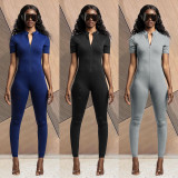 Casual Sports Short Sleeve Zipper Jumpsuits GLF-8117