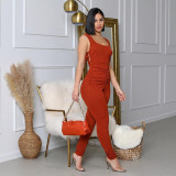 Solid Sleeveless Ruched One Piece Jumpsuits GLF-8115