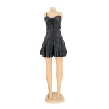 Sexy PU Leather Spaghetti Strap Mini Club Dresses AIL-152