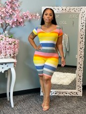 Colorful Striped Backless Short Sleeve Rompers WSM-5223