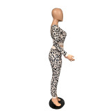 Plus Size Fashion Leopard Print Sports Casual Long Sleeve And Pants 2 Piece Set WAF-7139