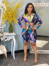 Sexy Printed Long Sleeve Two Piece Short Sets WSM-5224