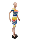 Colorful Striped Backless Short Sleeve Rompers WSM-5223