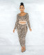 Plus Size Fashion Leopard Print Sports Casual Long Sleeve And Pants 2 Piece Set WAF-7139