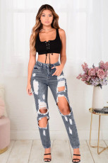 Plus Size Denim Ripped Hole Jeans Pants LX-5119