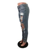 Plus Size Denim Ripped Hole Jeans Pants LX-5119