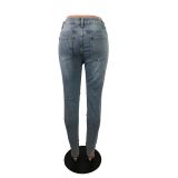 Plus Size Denim Ripped Hole Jeans Pants LX-5119