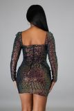 Sexy Sequined Long Sleeve Mini Dress LX-8569