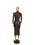 Sexy Mesh Printed Long Sleeve Midi Dress CHY-1311