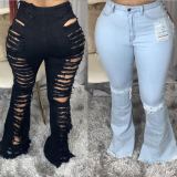 Plus Size 5XL Denim Ripped Hole Flared Jeans HSF-2397