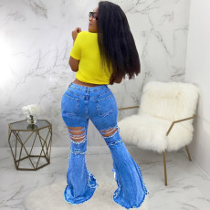 Plus Size Denim Ripped Hole Skinny Flared Jeans HSF-2361