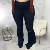 Plus Size 5XL Denim Ripped Hole Flared Jeans HSF-2397