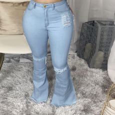 Plus Size 5XL Denim Ripped Hole Flared Jeans HSF-2397