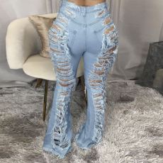 Plus Size 5XL Denim Ripped Hole Flared Jeans HSF-2397