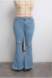 Plus Size 5XL Denim Ripped Hole Flared Jeans HSF-2397