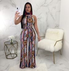 Sexy Printed Halter Backless Wide Leg Jumpsuits OY-6248