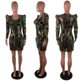 Sexy Sequin Long Sleeve Zipper Nightclub Party Dress LX-6050
