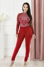 Fashion Lace Zipper Long Sleeve Sexy Slim Jumpsuit LX-2802