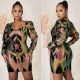 Sexy Sequin Long Sleeve Zipper Nightclub Party Dress LX-6050
