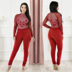 Fashion Lace Zipper Long Sleeve Sexy Slim Jumpsuit LX-2802