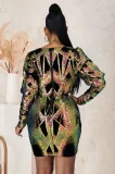 Sexy Sequin Long Sleeve Zipper Nightclub Party Dress LX-6050