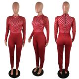 Fashion Lace Zipper Long Sleeve Sexy Slim Jumpsuit LX-2802